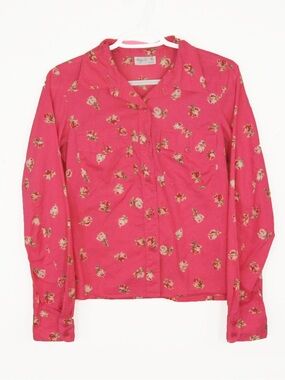Agnes B Paris Pink Floral Rose Long Sleeve Button Up Blouse Top